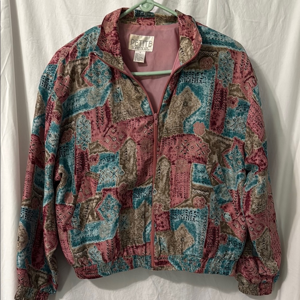 Vintage Petite Sophisticate Bomber Jacket in Pink and Blue